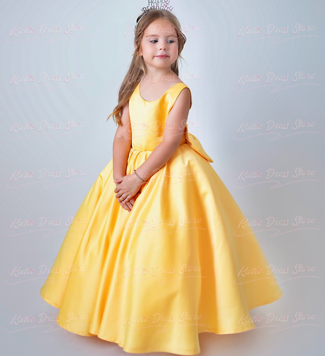 Embroidery Yellow Dress - Желтое атласное платье для девочки, украшенное