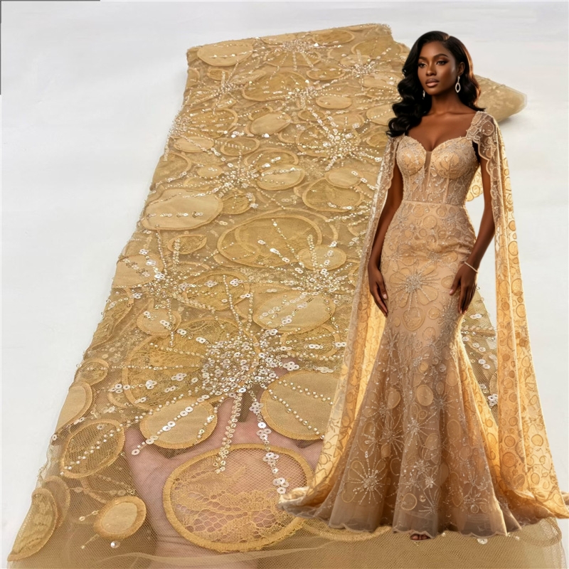 Embroidery Yellow Dress - Роскошная африканская ткань с вышивкой из