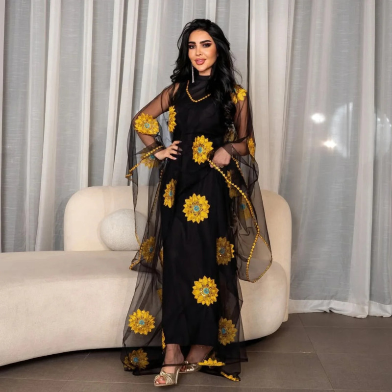 Женское длинное платье макси с – обзор и цена Embroidery Yellow Dress
